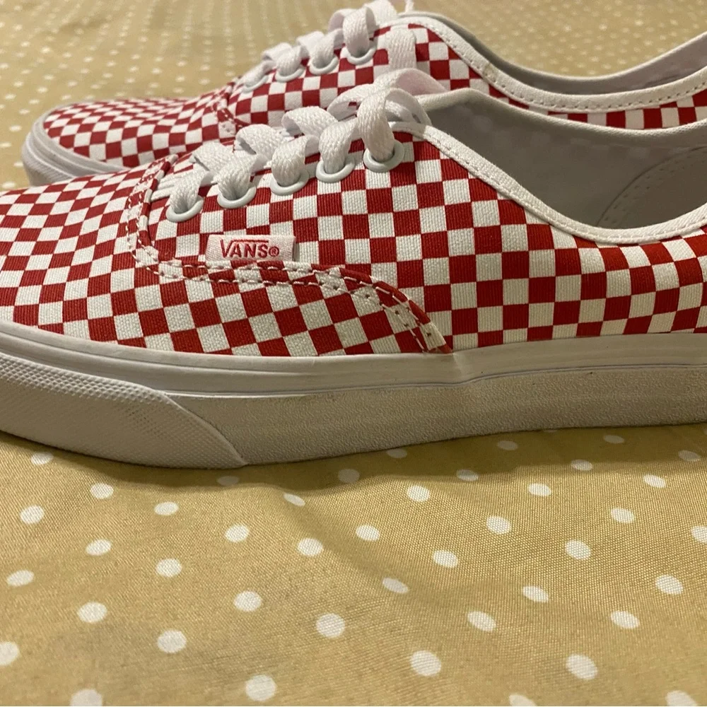 Vans Red and White Canvas Sneakers Iconic Checkerboard Design - Picture 3 of 8